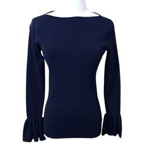 Y2K 90s RALPH LAUREN Shirt Top Medium Form‎ Fitting Navy Blue Whimsigoth Grunge